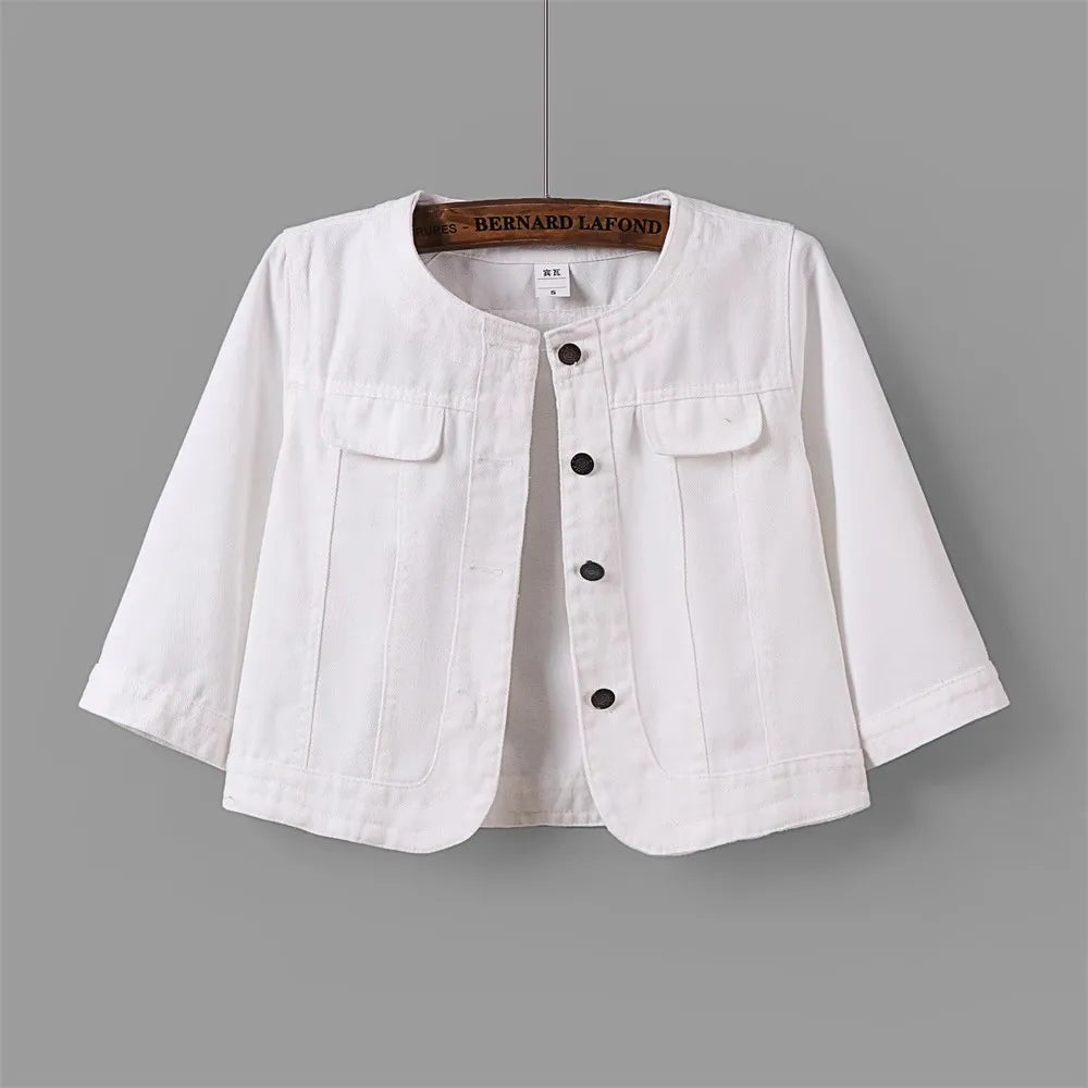 Quarter sleeved O-neck Denim Jacket by Crystal Crystina, alternate view 7