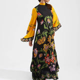 Chic Stand Collar Printed Long Sleeve High Waist Dress