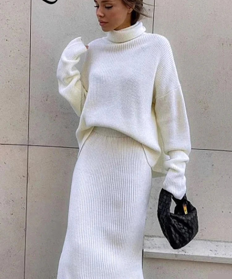 White Turtleneck Sweater Set
