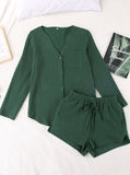 Hunter green cotton short set with long sleeve shirt